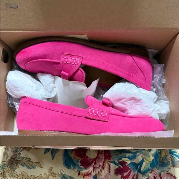 J. Crew Vibrant Pink Suede Loafers with Bow - Picture 3 of 5